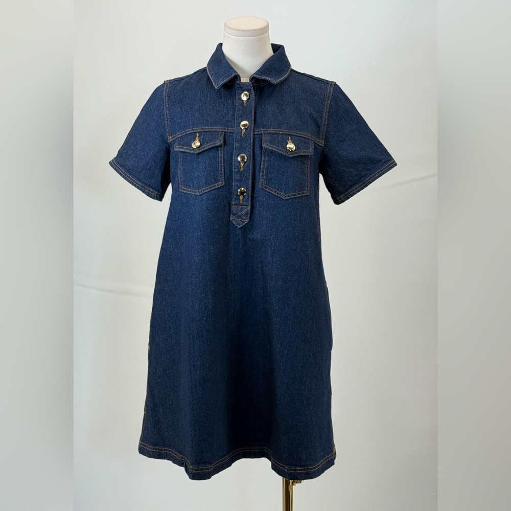Loft Denim Shirt Dress A-line Mini | Button Front Short Sleeve Casual Chic SZ XS - Picture 5 of 11